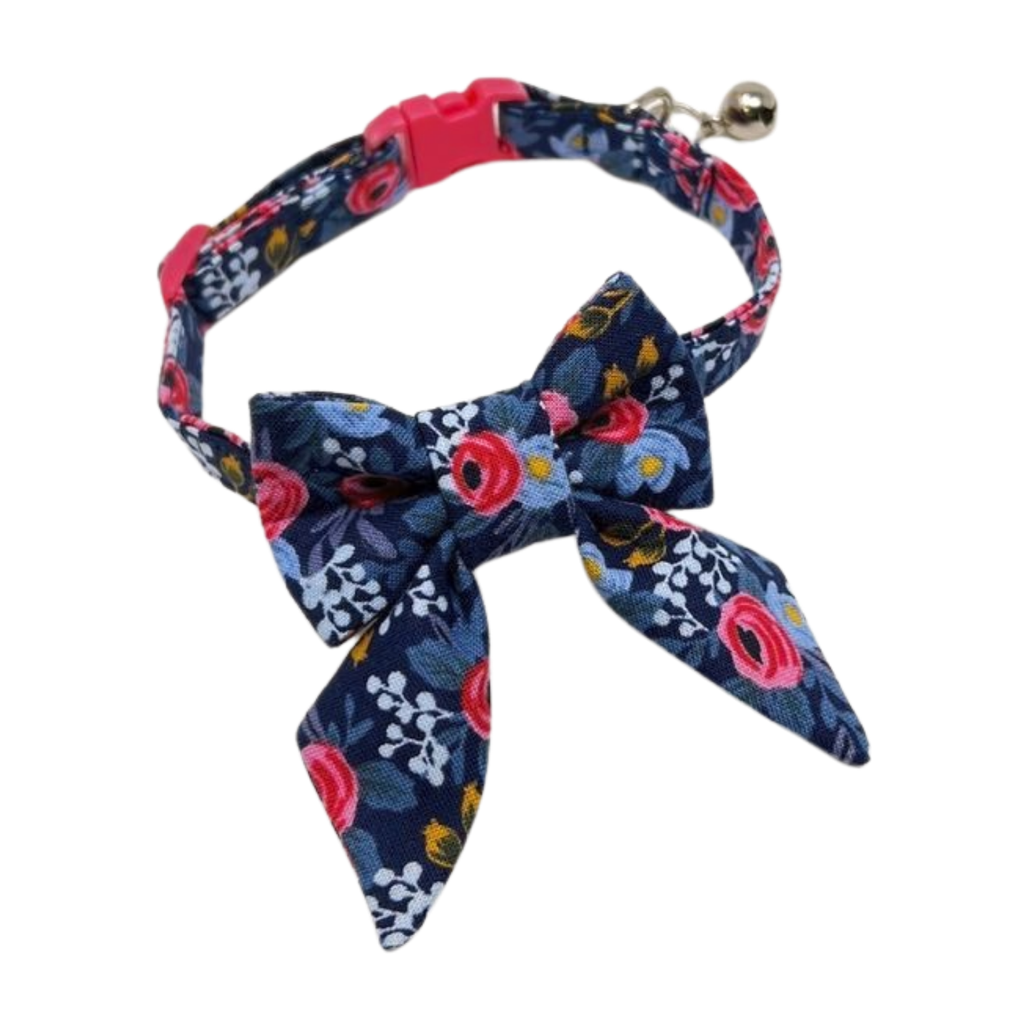 Blue Floral Cat Collar with Optional Sailor Bow Tie